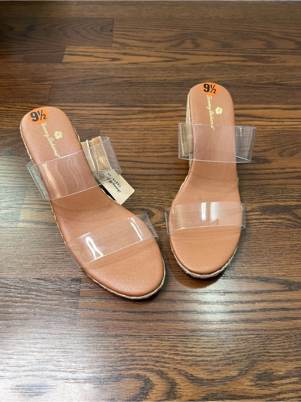 Tommy Bahama jute-wrapped Wedge Sandals with clear transparent straps size 9.5